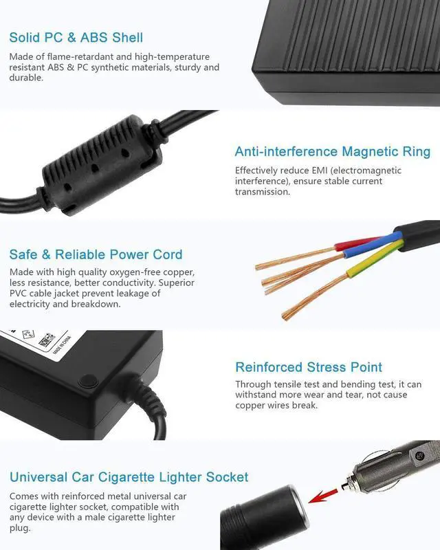 Alt view image 5 of 7 - AC to DC Converter 110V to 12V 10A 120W Power Supply Car Cigarette Lighter Adapter to Wall Plug AC/DC Transformer for Car Vacuum Cleaner Car Refrigerator and Other Car Devices
