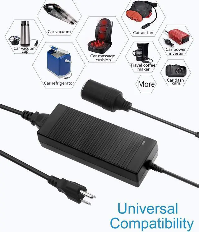 Alt view image 6 of 7 - AC to DC Converter 110V to 12V 10A 120W Power Supply Car Cigarette Lighter Adapter to Wall Plug AC/DC Transformer for Car Vacuum Cleaner Car Refrigerator and Other Car Devices