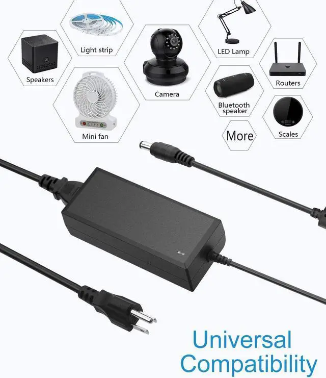 Alt view image 6 of 7 - 24V DC Power Supply 2A 48W AC/DC Adapter 100~240V AC to DC 24 Volt 2 Amp Converter 24 vdc 2000mA 1.8A 1.5A 1.3A 1.2A with 5.5mmx 2.5mm 2.1mm Plug for LED Strip Light CCTV Camera DC Pump Fan