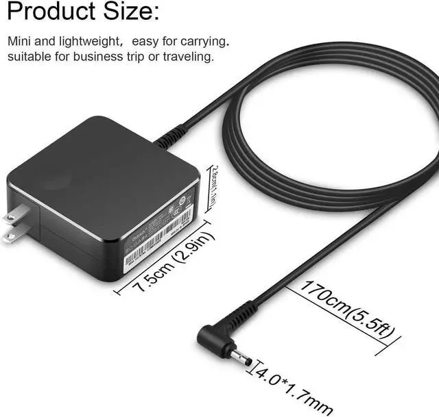 Alt view image 5 of 5 - Charger Compatible with  Laptop Computer 65W 45W Round Tip Power Supply AC Adapter