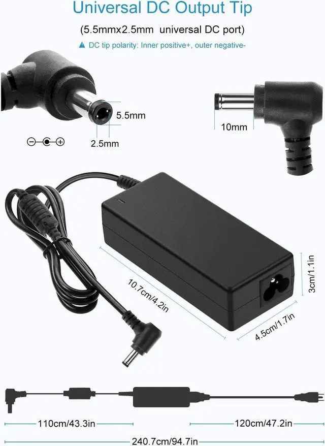 Alt view image 3 of 7 - 19V Power Supply Adapter 3.42A 65W AC/DC Converter Transformer 100V~240V AC Input with 5.5mmx 2.5mm Plug for LCD LED Monitor HDTV 3D Widescreen Bluetooth Speaker Printers Audio Amplifier