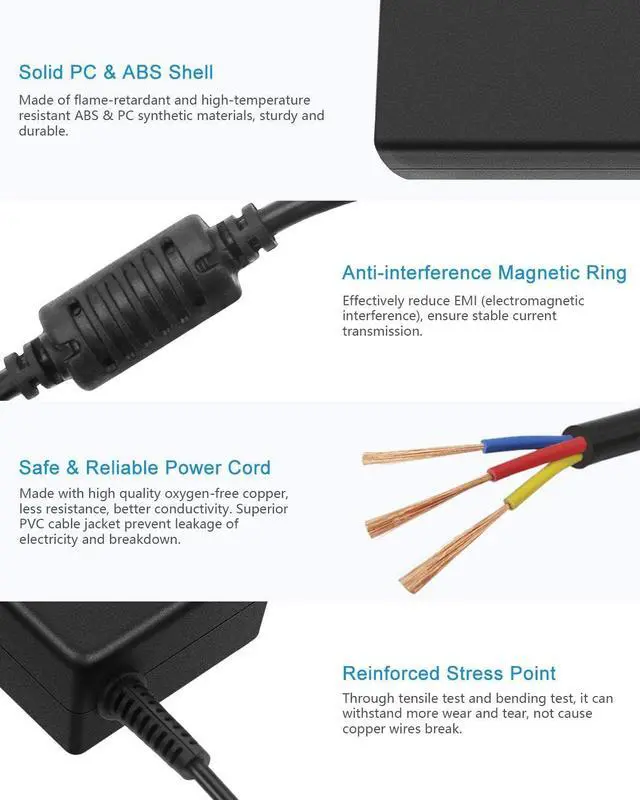 Alt view image 5 of 7 - 19V Power Supply Adapter 3.42A 65W AC/DC Converter Transformer 100V~240V AC Input with 5.5mmx 2.5mm Plug for LCD LED Monitor HDTV 3D Widescreen Bluetooth Speaker Printers Audio Amplifier