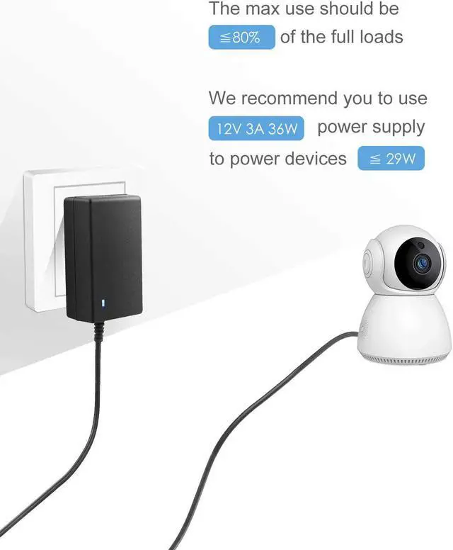 Alt view image 7 of 7 - 12V 3A Power Supply Adapter 100~240V AC to DC 12 Volt 3 Amp 36W Converter 12 vdc 3000mA 2.4A 2.5A 2.8A Available 5.5mm x 2.5mm 2.1mm for LED Strip Light CCTV Security Camera Router PC Monitor