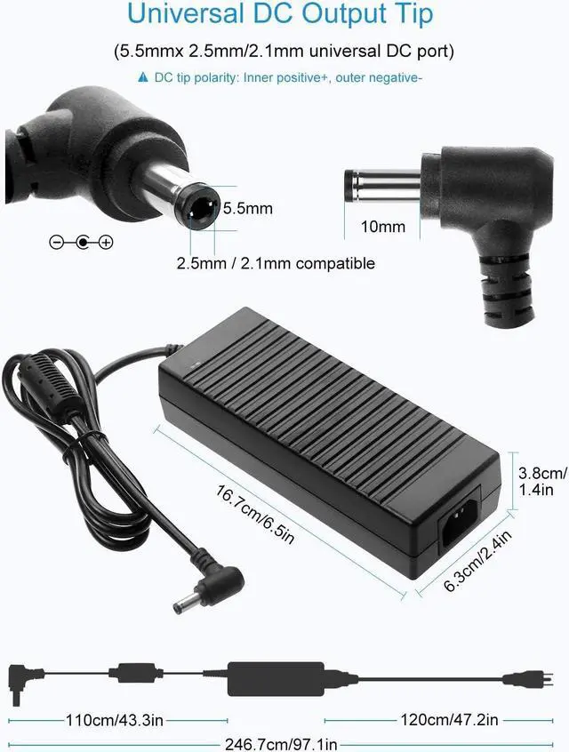 Alt view image 3 of 7 - 12V Power Supply 10A 120W AC Adapter 100-240V 50-60HZ Transformer AC to DC Converter 12 Volt 10 Amp with 5.5x2.5mm Output Jack for 5050 3528 LED Strip Light CCTV Cameras 3D Printer