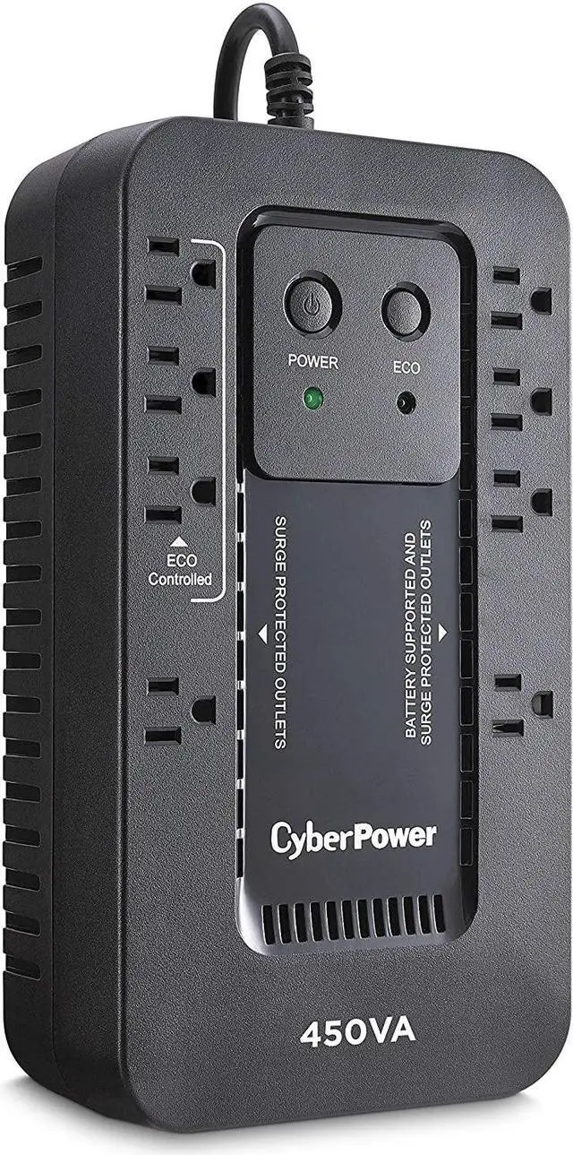 Main image of South City Mall EC450G Ecologic Battery Backup & Surge Protector UPS System, 450VA/260W, 8 Outlets, ECO Mode, Compact Uninterruptible Power Supply