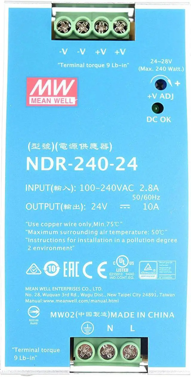 Alt view image 3 of 7 - NDR-240-24 240W 24VDC 10A AC/DC Industrial DIN Rail Power Supply Single Output for Industrial Applications
