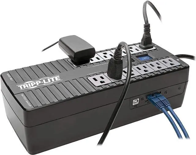Alt view image 2 of 7 - Tripp Lite 850VA UPS Battery Backup Surge Protector Efficient ENERGY-STAR Certified, AVR, 12-Outlet Uninterruptible Power Supply, Dataline Protection, 3-Year Warranty & $100,000 Insurance (ECO850LCD)