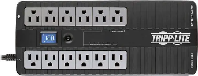 Alt view image 3 of 7 - Tripp Lite 850VA UPS Battery Backup Surge Protector Efficient ENERGY-STAR Certified, AVR, 12-Outlet Uninterruptible Power Supply, Dataline Protection, 3-Year Warranty & $100,000 Insurance (ECO850LCD)