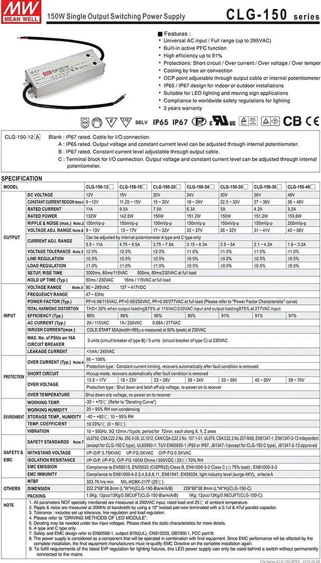 Alt view image 2 of 6 - CLG-150-24 AC-DC Power Supply Enclosed LED Single Output 24V