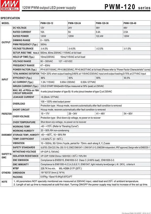 Alt view image 2 of 6 - [PowerNex] Mean Well PWM-120-48 48V 2.5A 120W PWM output LED power supply with PFC