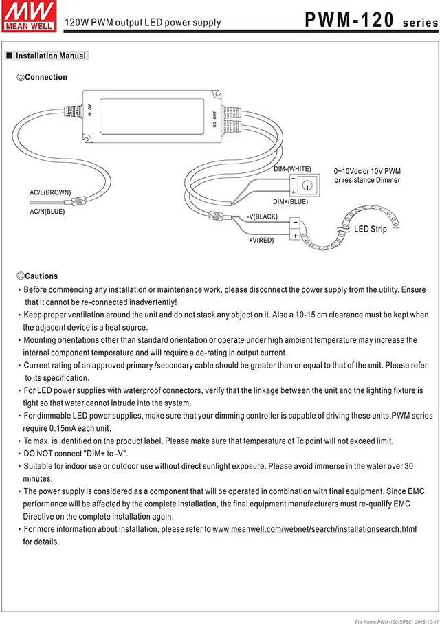Alt view image 6 of 6 - [PowerNex] Mean Well PWM-120-48 48V 2.5A 120W PWM output LED power supply with PFC