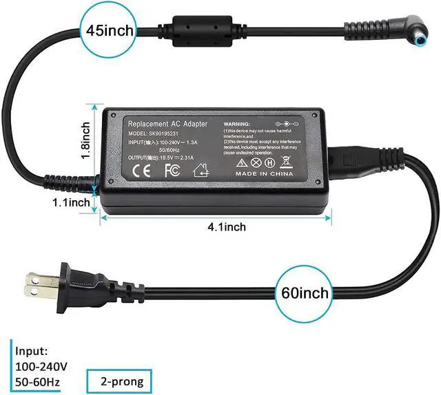 Alt view image 5 of 7 - 19.5V 2.31A 45W Ac Adapter Laptop Charger for HP Pavilion 11 13 15 X360 M3 elitebook Folio 1040 G1 G2 G3 touchsmart 11 13 15 15-f009wm 15-f024wm Spectre ultrabook 13 Stream 13 11 14 Series Power Cord