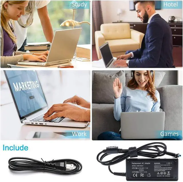 Alt view image 6 of 7 - 19.5V 2.31A 45W Ac Adapter Laptop Charger for HP Pavilion 11 13 15 X360 M3 elitebook Folio 1040 G1 G2 G3 touchsmart 11 13 15 15-f009wm 15-f024wm Spectre ultrabook 13 Stream 13 11 14 Series Power Cord