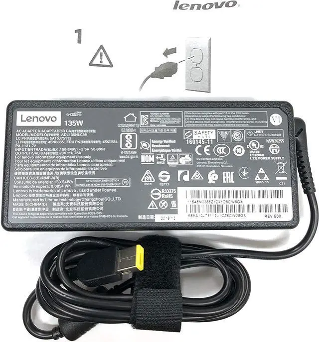 Alt view image 7 of 7 - New Genuine Laptop Charger 135W 20V 6.75A Slim Tip ADL135NDC3A (888015027) AC Adapter Power Supply,Black 3 Prong Power Cord forLenovo G510 G5005 Y50-70 Y50P-70 Y520-15 Y700-14 Y700-17 Y70-70 ideapad