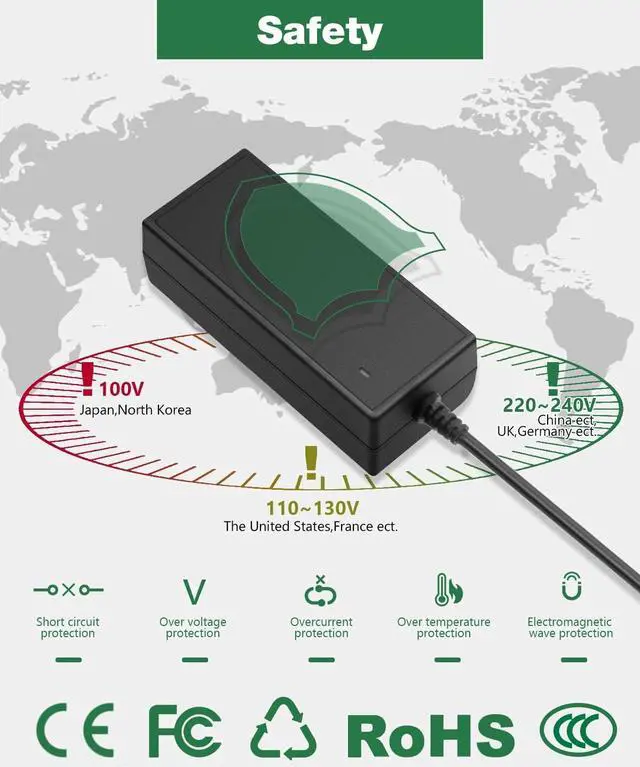 Alt view image 4 of 6 - 5V 10A Power Supply, 100-240V AC to DC 50W Adapter 10 Amp 9A 8.5A 8A 6A Converter 5.5x2.5mm Tip 7.5ft Cord for Christmas Lights, WS2811 WS2812B WS2813 SK6812 LED Strips, Raspberry Pi, Atomic Pi - OEM