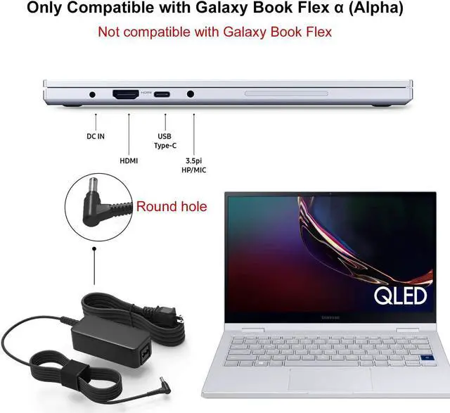 Alt view image 2 of 6 - 19V AC Charger Fit for Samsung Galaxy Book Flex  Alpha 13.3 NP730QCJ-K01US NP730QCJ-K02US Power Adapter Supply Cord UL Listed