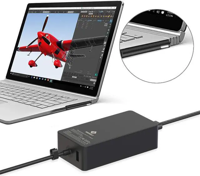 Alt view image 4 of 7 - 102W 15V 6.33A Power Adapter Charger Compatible with Surface Book 2 1, Surface Laptop 3 2 1, Surface Pro X Pro 7 Pro 6 Pro 5 Pro 4 Pro 3 and Surface Go with Additional USB Port and 6ft Power Cord