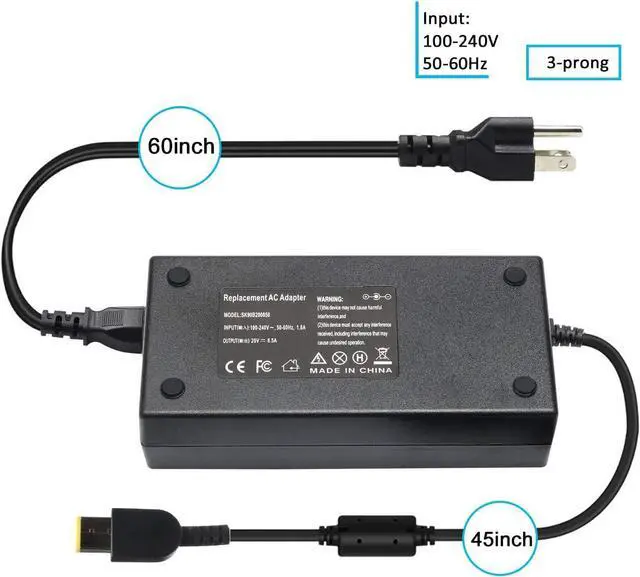 Alt view image 2 of 7 - New 170W 20V Power AC Charger Replace for Lenovo Thinkpad E440 E450 E555 P50 P51 P70 W540 W541 Yoga 15 45N0487 4X20E50574 ADL170NLC2A Laptop