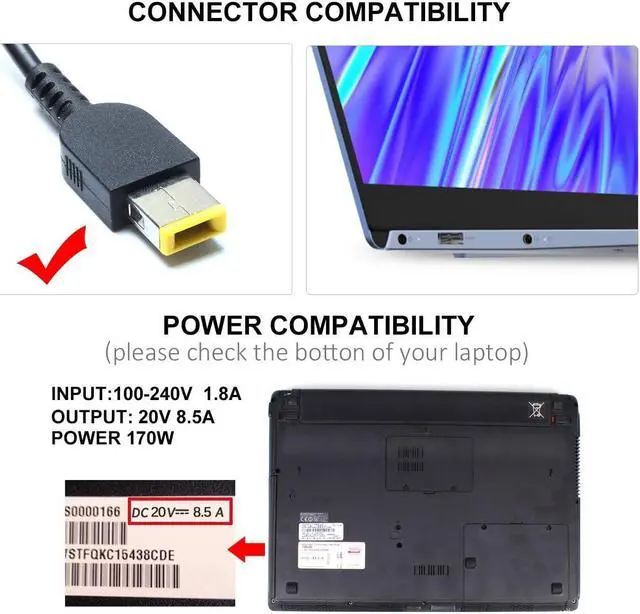 Alt view image 3 of 7 - New 170W 20V Power AC Charger Replace for Lenovo Thinkpad E440 E450 E555 P50 P51 P70 W540 W541 Yoga 15 45N0487 4X20E50574 ADL170NLC2A Laptop