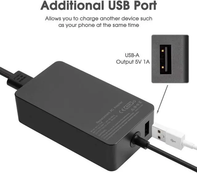Alt view image 4 of 7 - Surface Pro 6 Pro 7 Charger, 65W Power Supply Adapter for Microsoft Surface Pro 3/4/5/6/7/X, Surface Book, Surface Laptop 1/2/3, Surface Laptop Go, Surface Go, with 6.2ft Power Cord