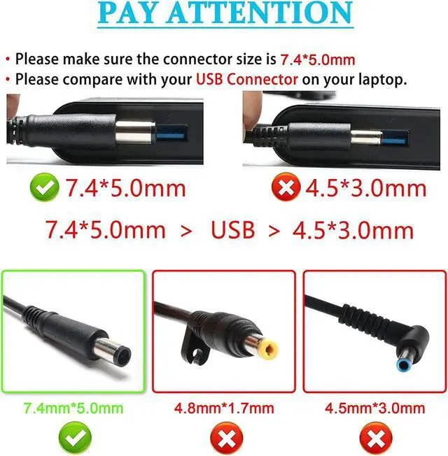 Alt view image 2 of 7 - 65W AC Adapter Laptop Charger for HP Pavilion DV7 DV6 DV5 DV4 DM4 G7 G6 Series,Compaq Cq57 Cq62 Cq56 Cq61 Cq60 Cq58,2000-329WM 2000-2A20NR 2000-2B09WM,Probook 4540s 4440s 4430s 4520s 4530s 6570b 6560b