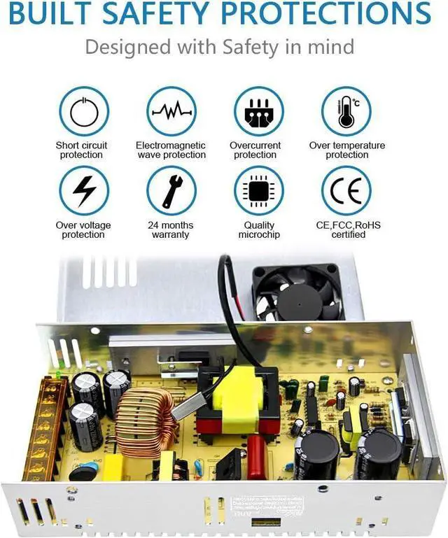 Alt view image 4 of 7 - SHNITPWR 24V DC Power Supply 15A 360W AC/DC Adapter, 24 Volt 15 Amp Switching Power Converter Transformer LED Driver 110V / 220V AC in for LED Light Strip 3D Printer CCTV Security System LCD Monitor