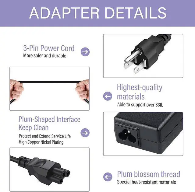 Alt view image 3 of 7 - 19V AC Adapter Charger for LG Electronics 19" 20" 22" 23" 24" 27" 32" LED LCD Monitor Widescreen HDTV 24M47H-P 24MP55HQ A4819-FDY UN32J400 UN32J4000AF UN32J400DAF BN44-00837A Power Supply Cord Plug