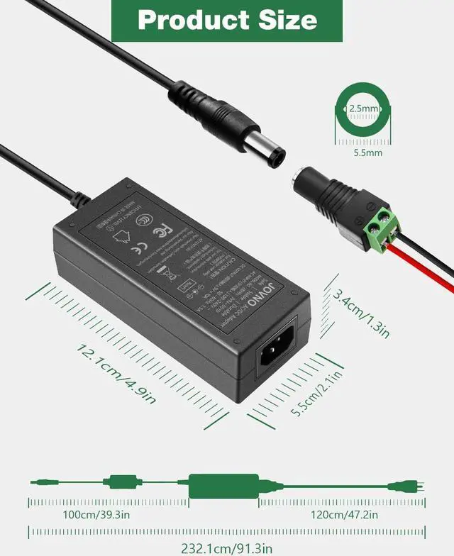 Alt view image 3 of 6 - 5V 10A Power Supply, 100-240V AC to DC 50W Adapter 10 Amp 9A 8.5A 8A 6A Converter 5.5x2.5mm Tip 7.5ft Cord for Christmas Lights, WS2811 WS2812B WS2813 SK6812 LED Strips, Raspberry Pi, Atomic Pi - OEM
