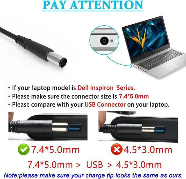 Alt view image 2 of 7 - 90W/65W 19.5V 4.62A Power Adapter Charger for Dell Vostro 14 15 1000 1014 1015 1220 1310 1400 1440 1500 1510 1520 1540 1700 1710 1720 2510 2520 3300 3360 3450 3458 3460 3500 3550 3558 3560 3700 3750