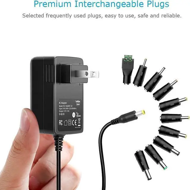 Alt view image 4 of 7 - 12V 3A 2.5A AC DC Power Adapter Supply Cord Wall Charger for 12 Volt Electronics - 3000mA Max.