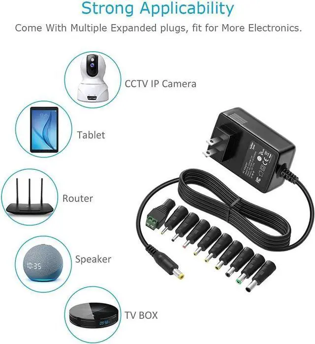 Alt view image 6 of 7 - 12V 3A 2.5A AC DC Power Adapter Supply Cord Wall Charger for 12 Volt Electronics - 3000mA Max.