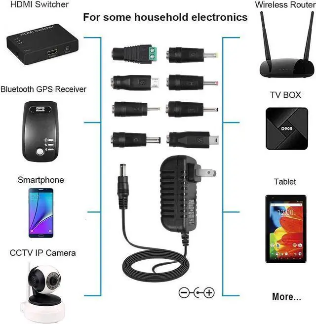 Alt view image 3 of 7 - Universal AC DC 5V 1A 2A/2000mA Power Supply Cord Adapter Charger with 8 Variable Plug Tips (Include 5.5mm / 3.5mm / Mini USB/Micro USB / 4.7mm Switching Connector)