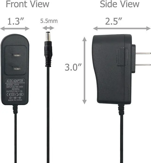 Alt view image 4 of 7 - Excelity AC-DC 5V 1A Wall Charger Power Adapter with Plug 5.5 x 2.5mm / 5.5 x 2.1mm
