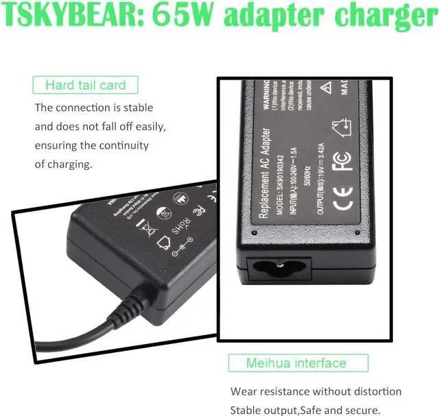 Alt view image 3 of 7 - 19V AC Adapter Power Cord Monitor for Acer LCD H236HL SA230 G276HL S230HL G246HL G206HQL S271HL S240HL G236HL S220HQL S202HL; Aspire E15 N15Q1 N16Q2 E5 E5-575 E5-521 R3 R3-471 Laptop Charger