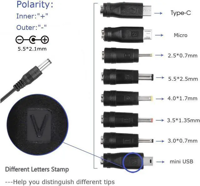 Alt view image 3 of 7 - DC 5V 2A 2000mA Power Supply Cord Charger Multi Tips 10W AC Adapter with 8 Selectable Multiple Switching Connectors for TV Box LED Lights Strip Tablets Webcam Camera Speaker Router Transformer ect