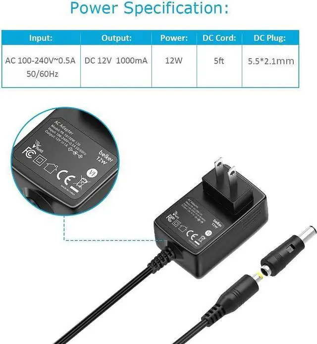 Alt view image 4 of 7 - 12V 1A AC DC Adapter Wall Charger Power Adapter Supply for 12 Volt Electronics - 1000mA Max.
