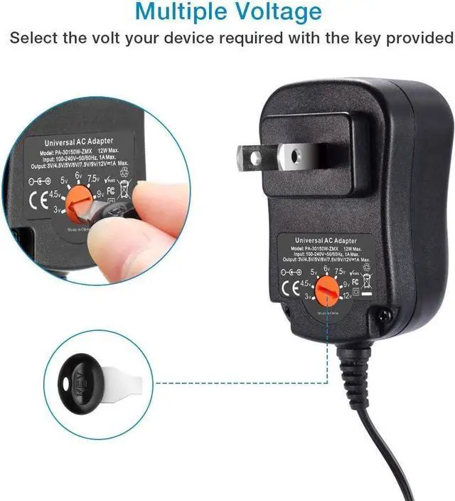 Alt view image 2 of 7 - ZOZO 12W 12 Volt 1 Amp 3V 4.5V 5V 6V 7.5V 9V 12V Power Supply, Universal AC Adapter with 5.5mm x 2.1mm Barrel Plug and 8 Selectable Tips Micro USB 3.5mm Jack for MP3 MP4 Player Headphone Speaker Watch
