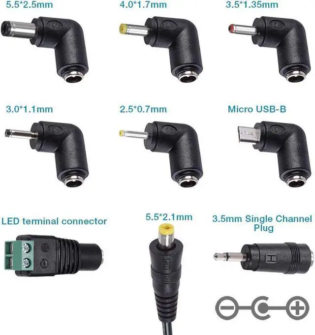 Alt view image 4 of 7 - ZOZO 12W 12 Volt 1 Amp 3V 4.5V 5V 6V 7.5V 9V 12V Power Supply, Universal AC Adapter with 5.5mm x 2.1mm Barrel Plug and 8 Selectable Tips Micro USB 3.5mm Jack for MP3 MP4 Player Headphone Speaker Watch