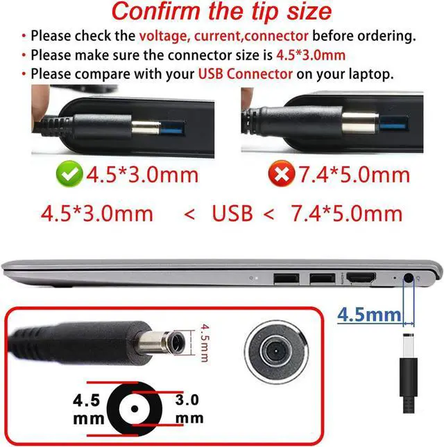 Alt view image 3 of 6 - 45W Replacement AC Adapter Charger for  Inspiron 15 3000 5000 Series 15-3552 3555 3558 3565 3567 5551 5552 5555 5558 5559 5565 5567 5568 5578 7558 7568 7569 7579 Laptop Power Supply Cord