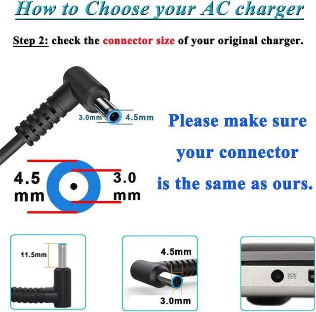 Alt view image 2 of 6 - 19.5V 3.33A 65W Laptop Charger Replacement for HP Elitebook 840-G3 850-G3 820-G3 745-G3 725-G3 755-G3 840-G4 820-G4 850-G4 840-G5 840-G6 PavilionX360, Envy, Spectre, ProBook Ac Adapter Power Cord