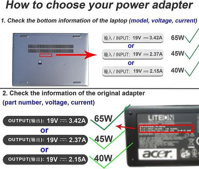 Alt view image 3 of 7 - 19V 3.42A 65W Replacement Laptop Battery Charger for Acer ChromeBook C720 C720P AC Adapter Power Supply Cord