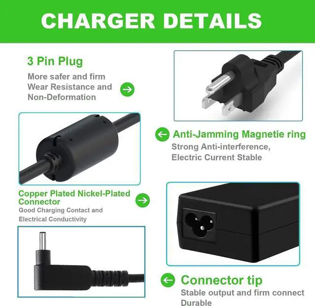 Alt view image 4 of 7 - 19V 3.42A 65W Replacement Laptop Battery Charger for Acer ChromeBook C720 C720P AC Adapter Power Supply Cord