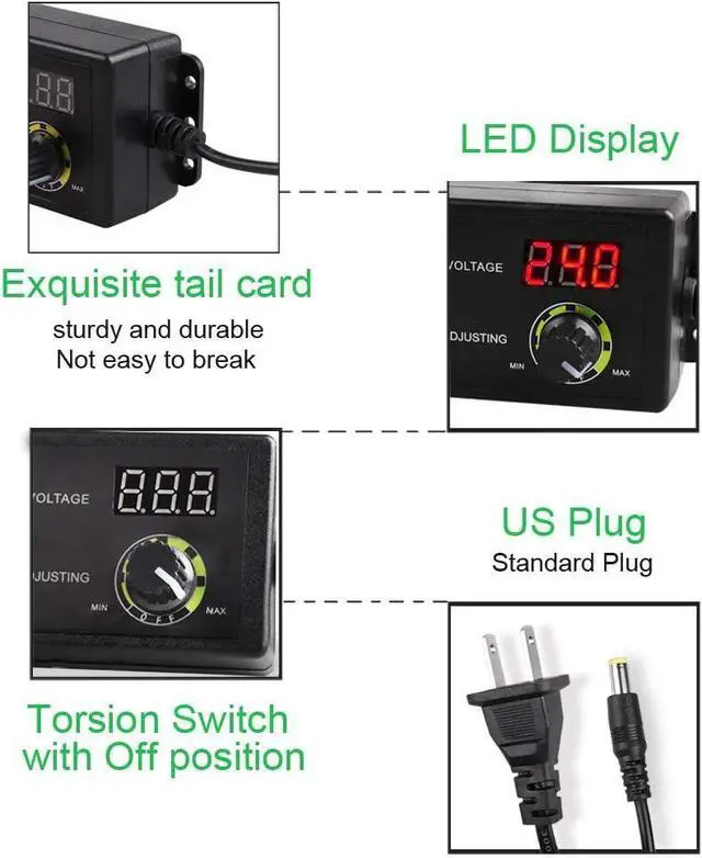 Alt view image 6 of 7 - Universal 3V - 24V 1.5A 36W Adjustable DC Power Supply Adapter Speed Control Volt Display with Variable 8 Plugs and 1 Polarity Reverse Cable Cord - OEM