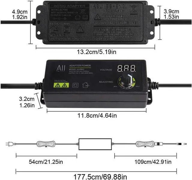 Alt view image 7 of 7 - Universal 3V - 24V 1.5A 36W Adjustable DC Power Supply Adapter Speed Control Volt Display with Variable 8 Plugs and 1 Polarity Reverse Cable Cord - OEM