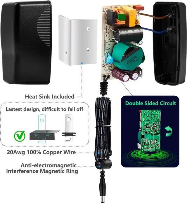 Alt view image 6 of 7 - Chanzon 12V 3A 36W Power Supply AC DC Switching Adapter, 12 Volt 3 Amp AC/DC Wall Wart Converter Transformer, 100-240v 50 60HZ Input with 12vdc 3000ma Output