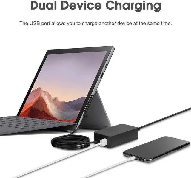 Alt view image 3 of 6 - Surface Charger, 44W Power Supply Adapter for Microsoft Surface Pro 3/4/5/6/7, Surface Laptop, Surface Book, Surface Go, Surface Laptop Go, with 6.2 Ft Power Cord