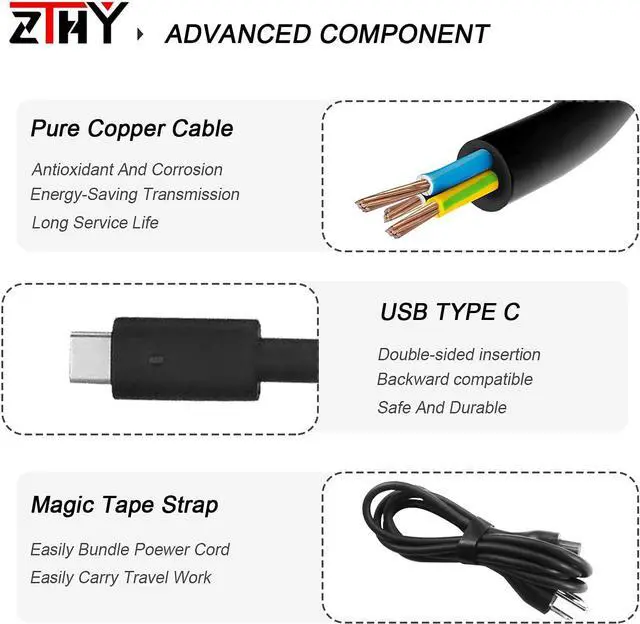 Alt view image 4 of 7 - New 45W USB-C Type C AC Adapter Laptop Charger Replacement for Dell XPS 12 13 9360 9365 9370 9300 9380 9310 2-in-1 Latitude 7200 7210 7370 5175 5285 5290 Chromebook 3100 3400 2in1 LA45NM150 Power