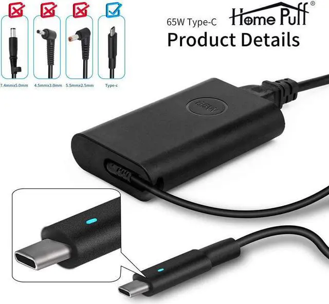 Alt view image 3 of 7 - USB C 65W Laptop Charger AC Power Adapter Fit for Dell XPS 12 9250, 13 9350, Latitude 7370 5285 5179 5290 7285, Compatible with MacBook, Asus, Acer, Hp, Type C Power Supply.
