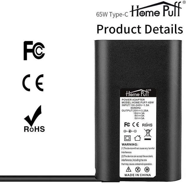 Alt view image 6 of 7 - USB C 65W Laptop Charger AC Power Adapter Fit for Dell XPS 12 9250, 13 9350, Latitude 7370 5285 5179 5290 7285, Compatible with MacBook, Asus, Acer, Hp, Type C Power Supply.