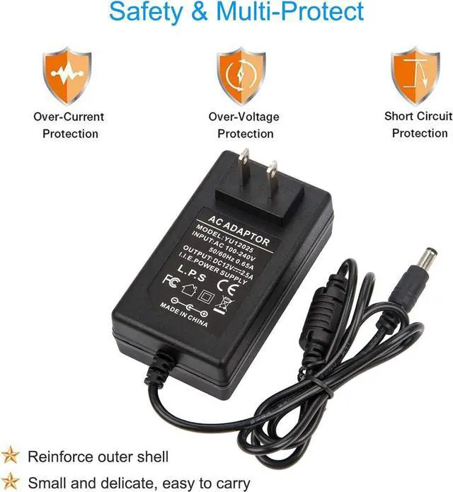 Alt view image 4 of 6 - 12V 2.5A Power Adapter - AC 100-240V to DC 12V 2500mA Power Supply Transformer Charger 12V/2.5A forAnalog DVR NVR HVR CCTV Security Camera/RGB LED Strip Lights